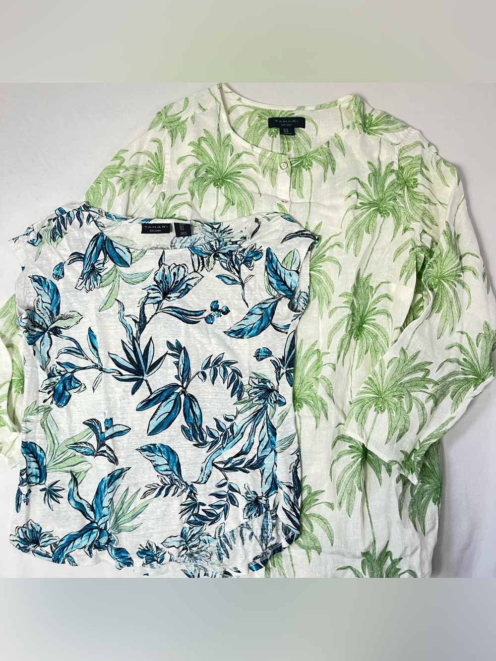 Tahari Linen Bundle Lightweight Palm-Print Small & 1X